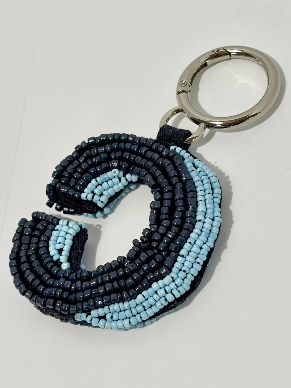 Beaded Letter C Keychain - Black & Light Blue